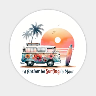 Vintage Maui Beach Surfing Graphic Tee | Fun 70s Hawaiian Hippie Van Magnet